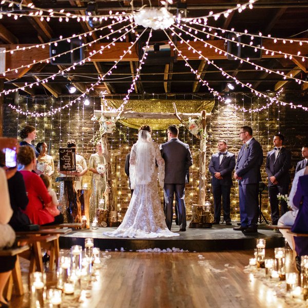 Wedding ceremony twinkling lights